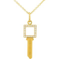 18K Yellow Gold Tiffany & Co Diamond Key Pendant - 0.10 Carats Total Diamond Weight Gold Tiffany, Radiant Halo, Square Head, Tiffany And Co, Key Pendant, Yellow Gold Chain, In A World, Endless Possibilities, Estate Jewelry