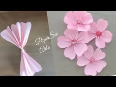 pink paper flowers are arranged on the wall