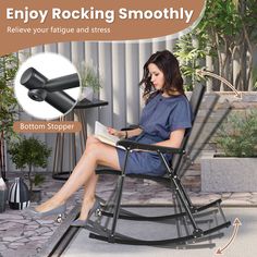 Specifications: Color: Grey, Black Material: Fabric, Metal Overall Dimension: 32.5 x 25 x 36 Folding Dimension: 38 x 25 x 7.5 Seat Height: 19 Weight Capacity: 330 lbs Total Net Weight: 26.5 lbsKey Features: Enjoy Soothing Rocking: The rocking chairs with curved armrests will offer you much comfort. Moreover, the smooth rocking design will relieve your fatigue and stress. And the bottom stopper ensures safe rocking without tipping over. Durable and Cozy Seat Fabric: The premium seat fabric resist Outdoor Glider Chair, Folding Rocking Chair, Outdoor Glider, Cozy Seats, Patio Rocking Chairs, Glider Chair, Kids Vanity, Rocking Chairs, Space Saving Storage