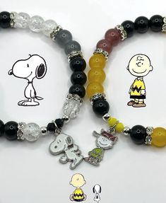 These bracelets do come together and they are not adjustable. The bracelets come in adult size but if you need kid sizes please let us know. All handmade by us 💛🖤 Snoopy Bracelet, Charlie Brown Snoopy, Bracelet Inspo, Brown Bracelet, Kandi Bracelets, 20 Dollars, Diy Bracelet Designs, Charlie Brown And Snoopy, Bracelet Ideas