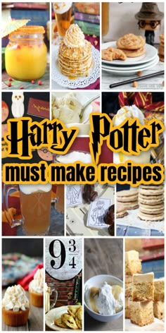 harry potter must make recipe collage with images of food and drink in the background