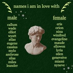 a green poster with words written in roman numerals and the names i am in love with