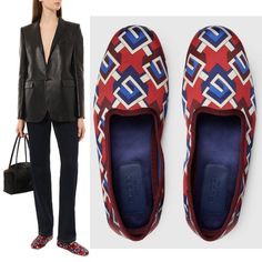 Designer: Gucci Size: 39 / Us 9 (Conversion Per Designer's Website) Condition: Authentic And Brand New Style Name / Number: 662389 20t10 6499 Material: Satin Upper (Silk And Viscose), Synthetic Sole Unique Features: Vibrant Geometric G Print Slipper. Archival Print Is Featured In Contrasting Shades - Geometric G Print Portrays A Graphic Design That References The House Name. Silk Slipper In Red, Blue And White. Slip On Style. "Satin Voyage Eco" Color: Red / Blue / White, Please Note That Color Appearance May Vary Depending On Your Monitor Settings Retail: $740 + Tax Measurements: Please Ask For Measurements Malvina's Luxe (Malvina's Luxuries) Is A Trusted Name In Designer Merchand Gucci House Slippers, Shoes Gucci, G Logo, Red Blue White, Geometric Logo, White Slip, Unique Features, Gucci Shoes, White Satin