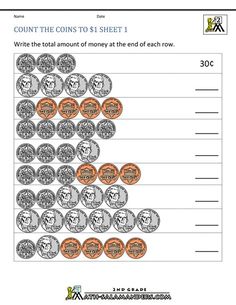 a printable worksheet for counting coins