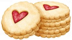 two heart shaped cookies stacked on top of each other with one cookie in the middle