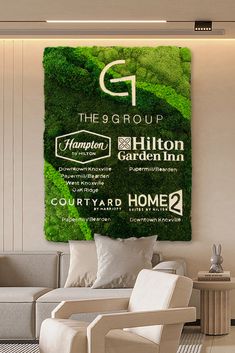 The pure green and natural moss logo made for the hotel brings natural breath to the customers Hilton Garden Inn