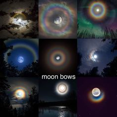 several different images of the moon and some clouds in the sky with words that read, moon bowls