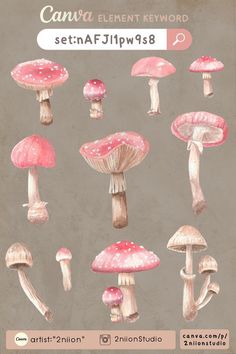 a bunch of pink mushrooms on a gray background