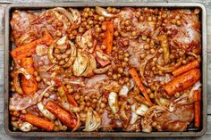 baked beans and carrots in a baking dish