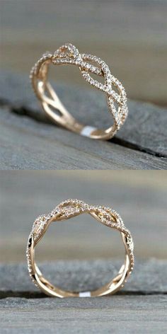 two different views of a gold ring with diamonds on it, and the same photo