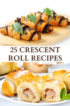 several different types of crescent rolls with the words 25 crescent roll recipes on top and below