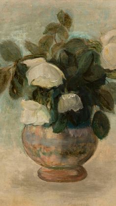 a painting of white flowers in a vase