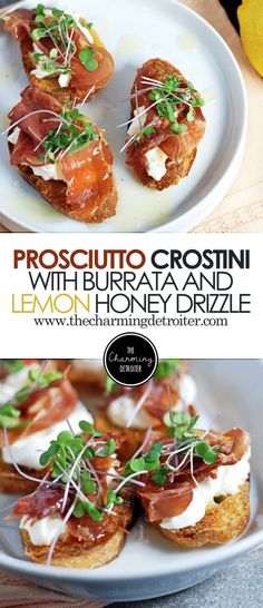 the cover of prosciutto crostini with burrito and olive