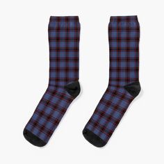 Socks in the family tartan for Clan Rutherford, a traditional plaid pattern in bright royal blue and black with red and green accents. From the Plaidwerx shop at Redbubble. Robertson Tartan, Fraser Tartan, Fraser Clan, Kilt Socks