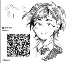 a black and white drawing of a person with a qr code in front of them