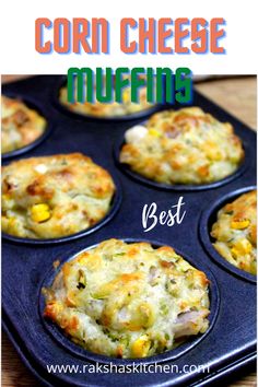 a muffin tin filled with cheesy corn cheese muffins