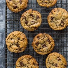 chocolate chip cookies cooling on a wire rack