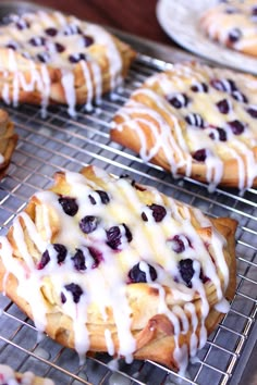 blueberry danish pastries cooling on a wire rack