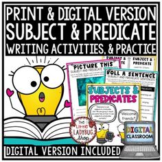 an image of the subject and predicate writing activities for students to use in their classroom