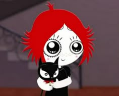 red hair cartoon girl, emo cartoon, cat, halloween Red Characters Cartoon, Red Hair Characters, Ruby Gloom Matching Pfp, Ruby Gloom Icon, Ruby Gloom Doom Kitty, Ruby Gloom Makeup, Red Hair Character, Ruby Gloom Pfp, Ruby Gloom Aesthetic