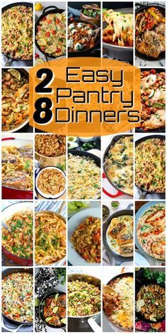 the cover of easy pantry dinners, with images of different dishes and ingredients in them