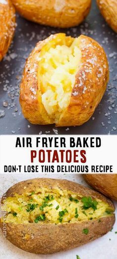 There's something truly comforting about baked potatoes, and this air fryer version takes it to the next level. Imagine a crispy, savory exterior paired with a creamy, tender inside. Using an air fryer not only enhances the texture but also speeds up the cooking process compared to traditional methods. Top them with your favorite ingredients for a mouthwatering treat. Best Baked Potato, Air Fryer Baked Potato, Air Fryer Recipes Snacks, Air Fryer Potatoes, New Air Fryer Recipes, Best Air Fryer Recipes, Air Fryer Ideas, Air Fryer Cooking Times, Air Fried Food