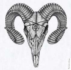 a ram skull with an inverted pentagramil on it's head and two horns