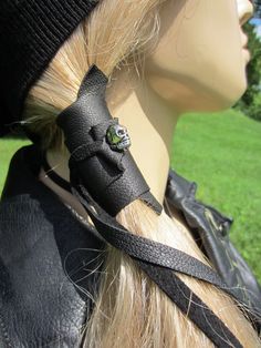 Ponytail holder Hair Wrap TiesBiker Style Hair wrapsGoth WearLeather Wraps around hair with long string ties wrap around to keep hair tight and complete the look!1 or set of 2  Hair wrapGenuine  LEATHER hair wrap tiesBy Vacationhouse***Choice of 10 colorsEASY to Attach.All Leather hair wraps & accessories...https://www.etsy.com/shop/Vacationhouse?section_id=10686460&ref=shopsection_leftnav_5&ga_search_query=Z101One size fits most.. .IF you have extremely thick hair..PLEASE let me kno Adjustable Black Punk Hair Accessories, Extremely Thick Hair, Leather Hair Wrap, Ponytail Wrap, Beaded Hair, Bohemian Hairstyles, Jeep Stuff, Better Style, Hair Wraps