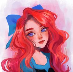 a painting of a girl with red hair and blue eyes