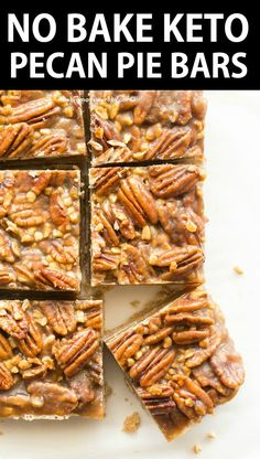 no bake keto pecan pie bars with text overlay