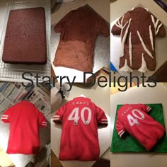 many different pictures of cakes made to look like sports jerseys and jersey shirts with the number forty on them