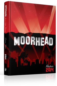 the cover for moorhead, featuring palm trees and red sky with sunbeams