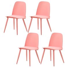 four pink chairs sitting next to each other