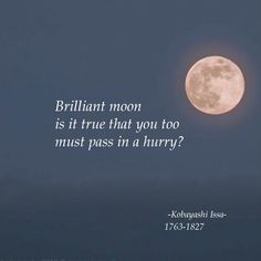 a full moon with the words brilliant moon is it true that you too must pass in a hurry?