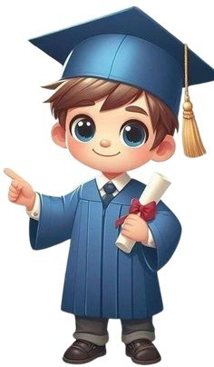 a young boy wearing a graduation cap and gown with a diploma in his hand, giving the thumbs up sign