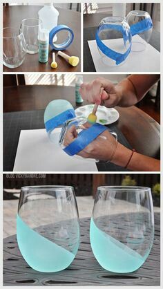 how to make an ombrella out of wine glasses with paper and glue on them