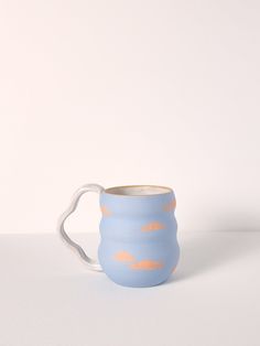 sunset cloudie mug - Kaelceramic Sky Pattern, Painted Ceramics, Fluffy Clouds, White Exterior, Wheel Thrown, Ceramic Painting, Pastel Blue, Hand Washing, Creative Market