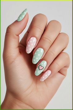 Looking for a gorgeous new color for your next mani? Check out our list of forest green nails and nail designs to elevate your style in 2024! Design On One Nail, Forest Green Nails, Polka Dot Nail Designs, Dot Heart, Polka Dot Nails, Cute Heart, Heart Nails, Green Nails, Heart Design