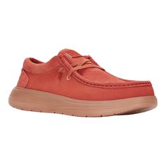 HEYDUDE | Men's Casual | Wally Comf Suede - Red | Size 13 - More comfort. More padding. More chunk. Totally on trend this season is the Wally Comf Suede. Dress up or dress down with elevated 360 comfort, extra plush midsole and oh-so-stylish suede top. Happy feet, happy life–that’s our motto.Shoe Specs: Slip-On Stretch Lace Premium Suede top Padded tongue, collar and heel counter Elevated removable synthetic comfort insole Elastic laces Easy-on system Travel ready Upper treated with water repell