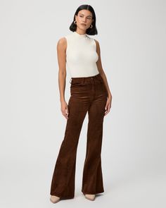 Charlie is our largest flared silhouette with the highest rise. This on-trend style is cut from our ultra-soft velvet corduroy in a maple brown shade with just the right amount of stretch for a perfect fit. | Charlie Flare Pant - Maple Brown Corduroy | Size 29 Fall Velvet Flare Bottoms, Flare Corduroy Pants For Fall, Fall Flare Corduroy Pants, Fall Corduroy Flare Pants, Brown Flare Pants, Corduroy Pants Outfit, Brown Flares, Maple Brown, Brown Shade