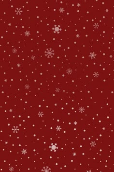 a red background with white snowflakes and dots on the bottom right hand corner