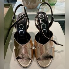 Gorgeous Gucci Rose Gold Metallic With Black Strap Accent To Make Them Pop Even More. Glam Gucci Girl - Authentic! Originally $1100. They Were Marked To $890. You Receive An Amazing Shoe For An Amazing Price Point. Made In Italy. Metallic Heels, Gucci Shoes, Shoes Women Heels, Magnolia, Parka, Gold Metal, Shoes Heels, In Italy, Size 7