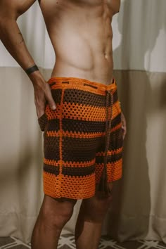 Studio Orla Crochet Mens Tops, Crochet Men Clothing, Crochet Top Men Pattern, Crochet Men’s Shorts Pattern, Men’s Crochet, Crochet Top Men, Crochet Mens Shorts, Crochet For Man