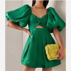 Aje Dusk Puff-Sleeve Minidress in Emerald Green Size AU 4 US 0 NEW $455 | eBay Emerald Green Mini Dress, Hot Pink Fashion, Dress Hire, Puff Sleeve Mini Dress, Green Mini Dress, Silky Dress, Cute Summer Dresses, Midi Maxi Dress, Mini Dress With Sleeves