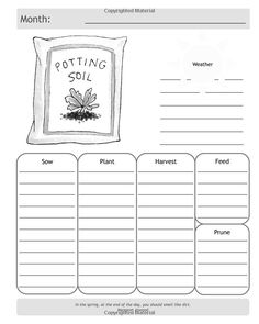 a worksheet with the words potting soil and an image of a plant