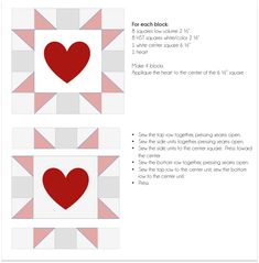 4-Patch Heart Mini Quilt Featuring HeatnBond Lite - Therm O Web Valentine Quilts, Valentine Quilt, Heart Blocks, Hanging Quilts, Heart Template, Star Quilt Blocks, Quilt Projects, Quilting Inspiration