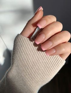 Like Pink French Tips, Micro Pink French Nails, Pastel Pink Tip Nails, Pastel Pink French Tip Nails Short, Pink Tip French Manicure Square, Soft Pink Tip Nails, Pink Shirt French Tip, Pink French Tip Nails By Skin Tone Range, Subtle Pink French Tip Nails