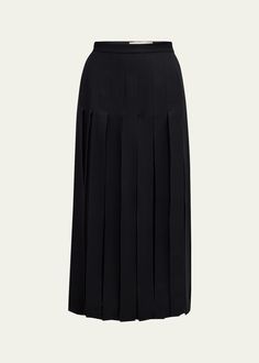 Lafayette 148 New York Pleated Wool-Silk Midi Skirt Spring Silk Skirt With Accordion Pleats, Silk Accordion Pleated Flowy Skirt, Silk Pleated Flowy Maxi Skirt, Chic Silk Skirt With Accordion Pleats, Silk Pleated Flared Skirt, Evening Midi Skirt With Pleated Hem, Evening Skirt With Pleated Waist Midi Length, Evening Midi Skirt With Pleated Waist, Evening Silk Pleated Skirt