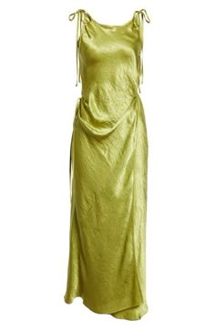 This chic dress cut from crinkle-textured satin in a gorgeous hue fluidly glides over your curves while drawing attention to them with wrap-style cinching ties. Side tie closure Scoop neck Adjustable tie straps Unlined 100% acetate Dry clean Imported Women's Designer Clothing Non Traditional Bridesmaid Dresses, Green Wedding Guest Dresses, Summer Wedding Outfits, Dress Aesthetic, Flattering Dresses, Satin Dress, Chic Dress, Party Fashion, Nordstrom Dresses