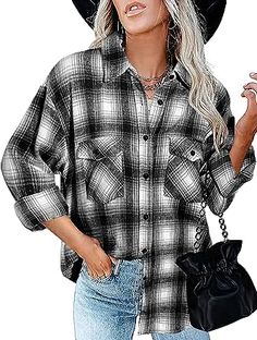 BTFBM Women Corduroy Shacket Jacket 2023 Long Sleeve Button Down Casual Plaid Flannel Shirts Boyfriend Fall Blouses Tops at Amazon Women’s Clothing store Fall Blouses, Corduroy Shacket, Black Plaid Shirt, Oversized Long Sleeve Shirt, Plaid Shirt Women, Fall Flannel, Spring Blouses, Womens Flannel Shirt, Fall Blouse